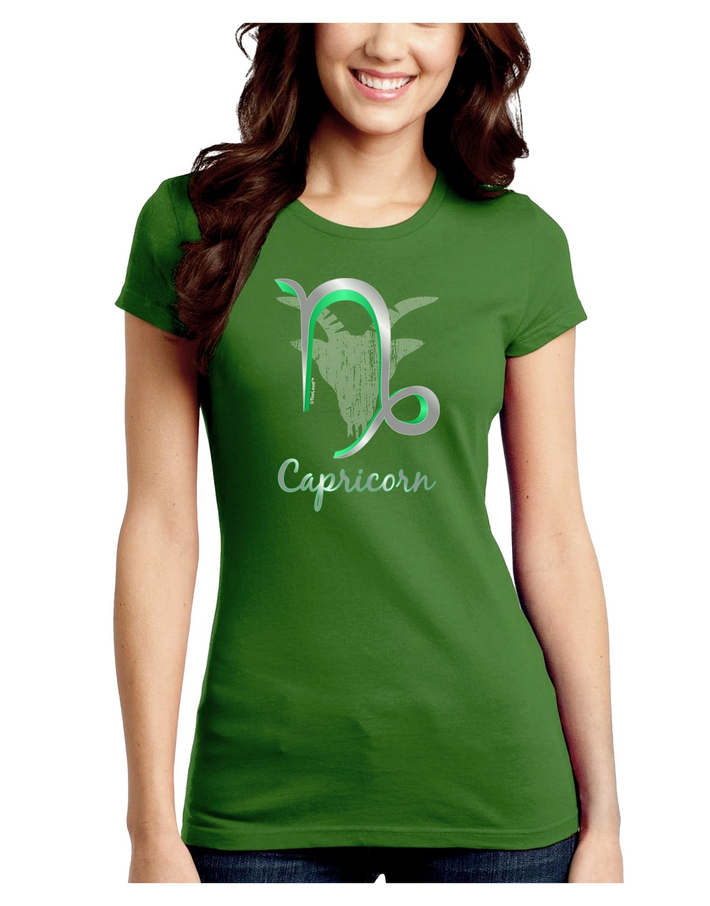 Capricorn Symbol Juniors Petite Crew Dark T-Shirt-T-Shirts Juniors Tops-TooLoud-Kiwi-Green-Juniors Fitted Small-Davson Sales