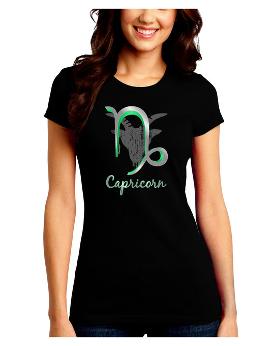 Capricorn Symbol Juniors Petite Crew Dark T-Shirt-T-Shirts Juniors Tops-TooLoud-Black-Juniors Fitted Small-Davson Sales