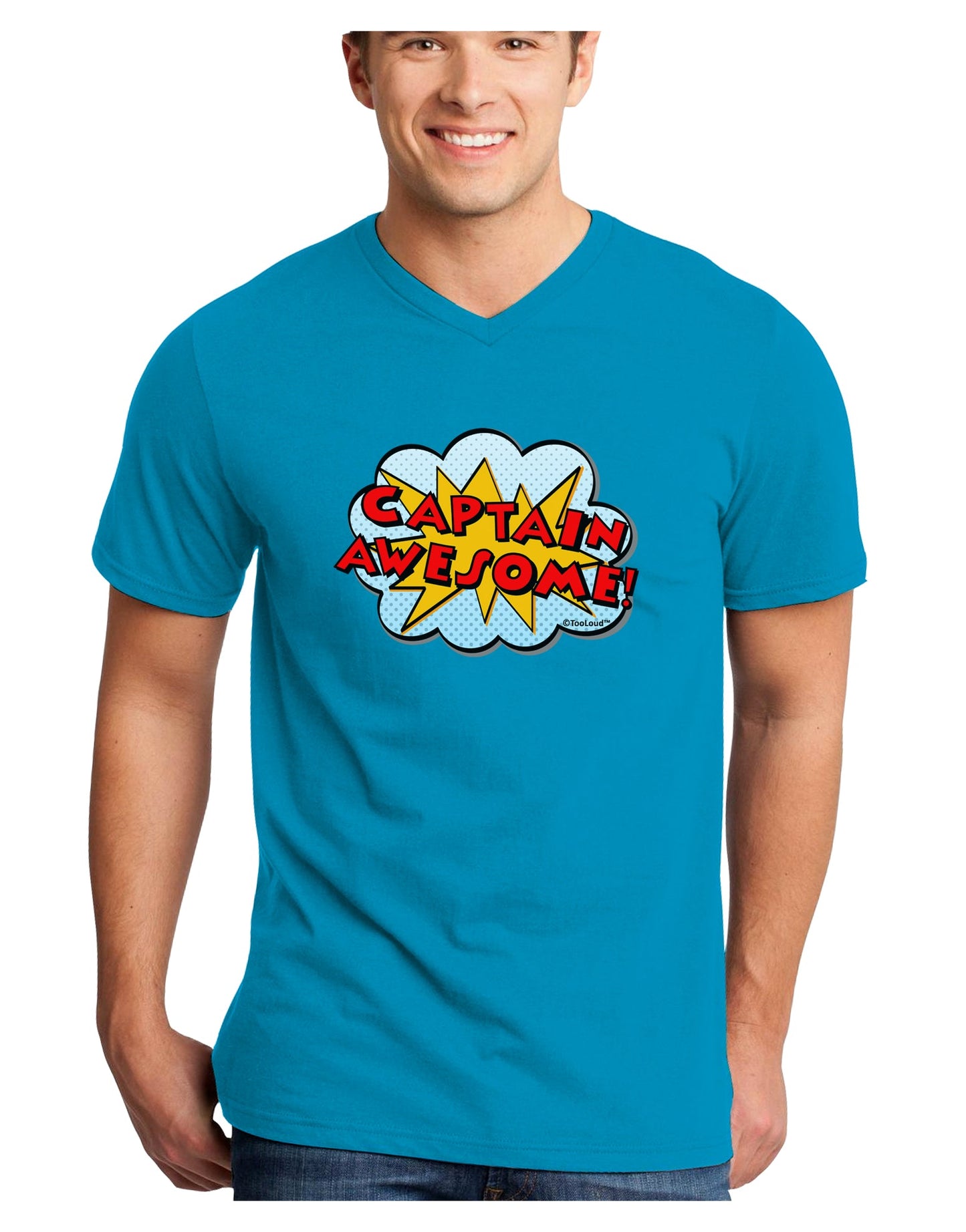 Captain Awesome - Superhero Style Adult Dark V-Neck T-Shirt by TooLoud-Mens V-Neck T-Shirt-TooLoud-Turquoise-Small-Davson Sales