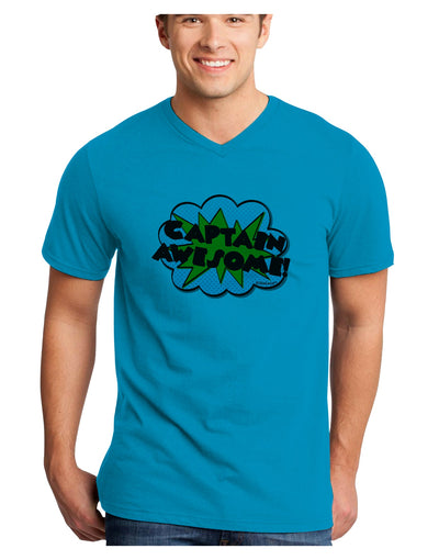 Captain Awesome - Superhero Style Adult V-Neck T-shirt by TooLoud-Mens V-Neck T-Shirt-TooLoud-Turquoise-Small-Davson Sales