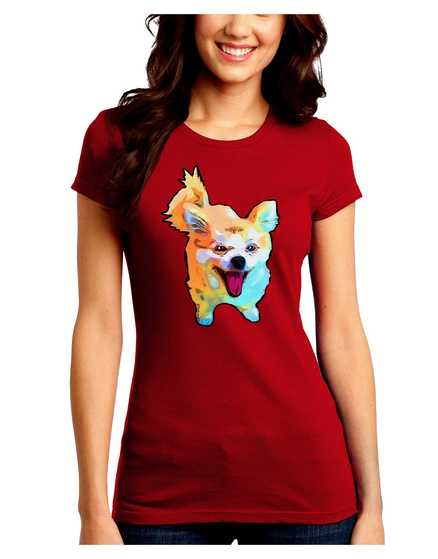 Cartoon Pomeranian Juniors Petite Crew Dark T-Shirt-T-Shirts Juniors Tops-TooLoud-Red-Juniors Fitted Small-Davson Sales