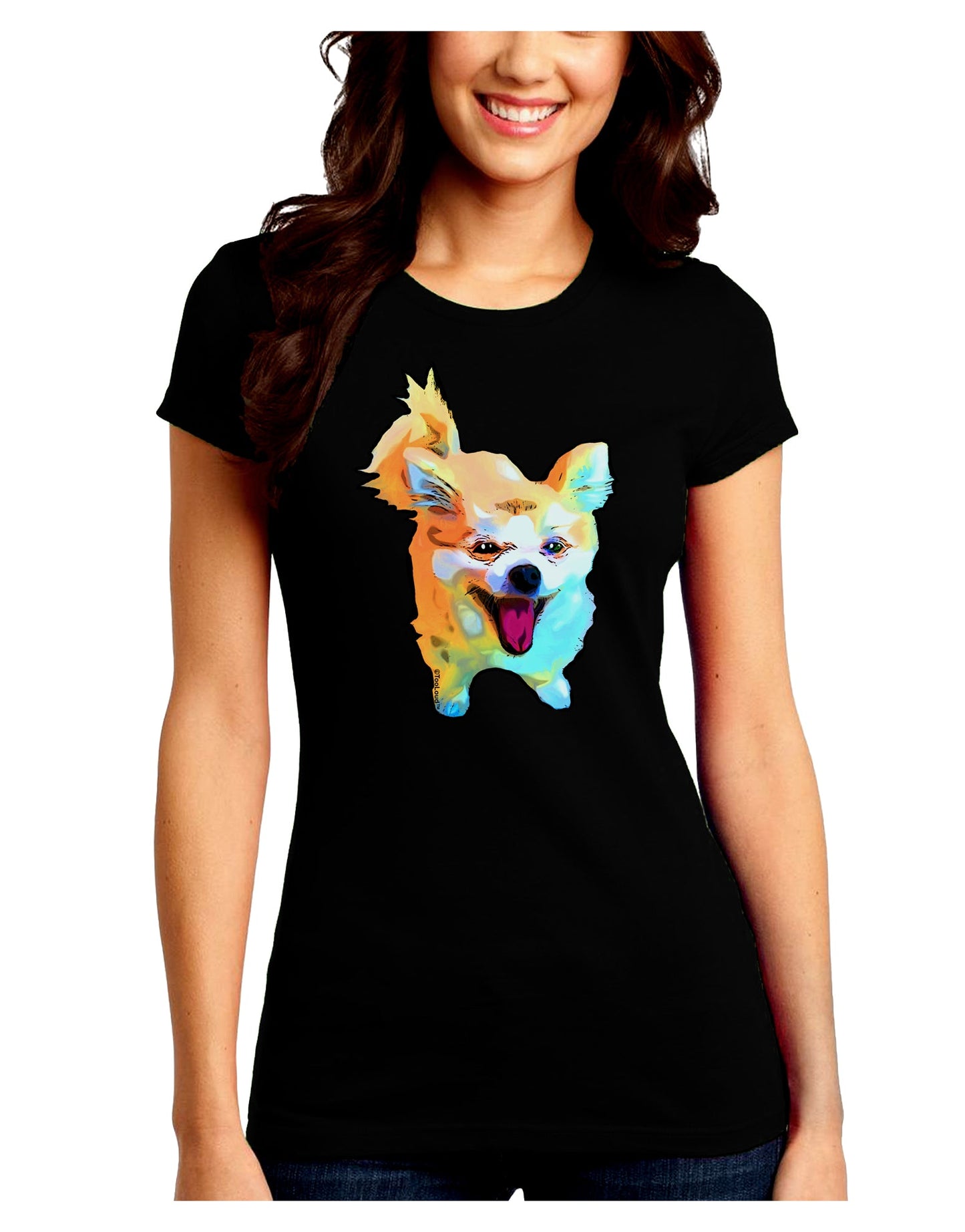Cartoon Pomeranian Juniors Petite Crew Dark T-Shirt-T-Shirts Juniors Tops-TooLoud-Black-Juniors Fitted Small-Davson Sales