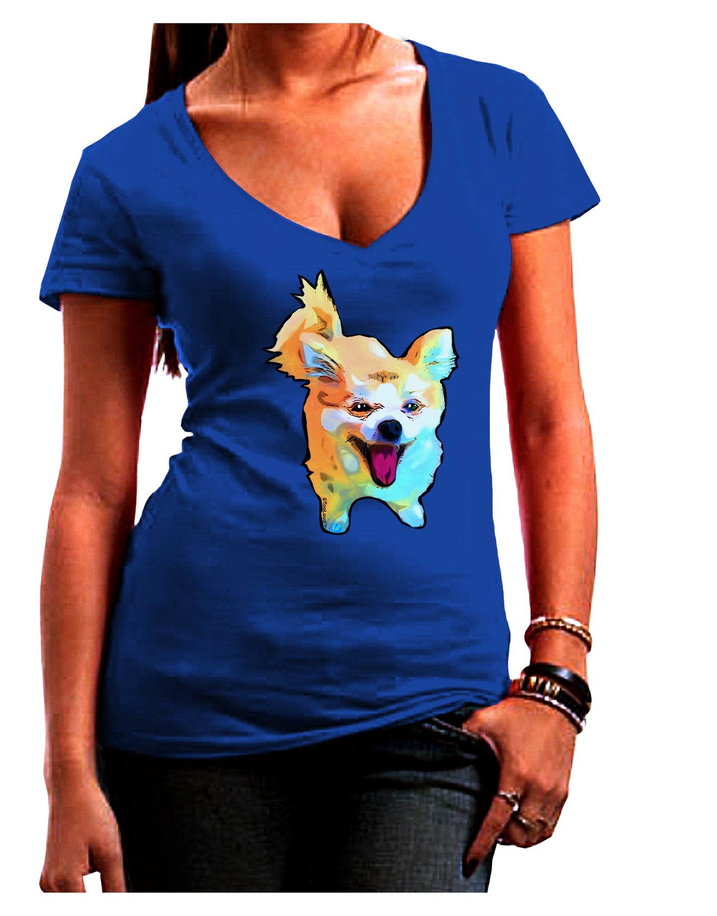 Cartoon Pomeranian Womens V-Neck Dark T-Shirt-Womens V-Neck T-Shirts-TooLoud-Royal-Blue-Juniors Fitted Small-Davson Sales