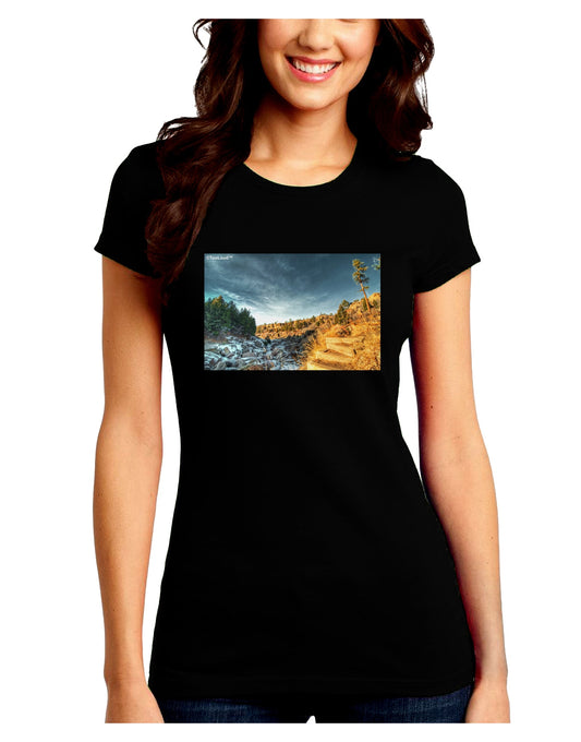 Castlewood Canyon Juniors Petite Crew Dark T-Shirt-T-Shirts Juniors Tops-TooLoud-Black-Juniors Fitted Small-Davson Sales