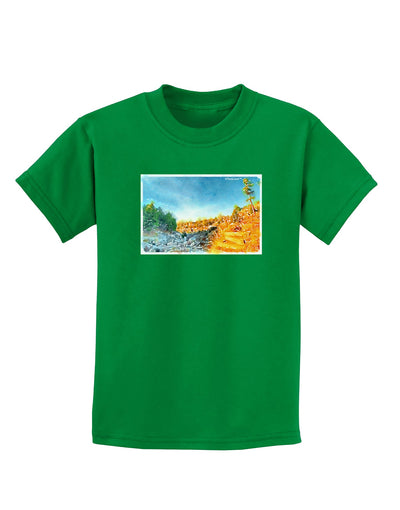 Castlewood Canyon Watercolor Childrens Dark T-Shirt-Childrens T-Shirt-TooLoud-Kelly-Green-X-Small-Davson Sales