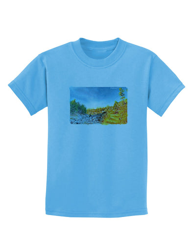 Castlewood Canyon Watercolor Childrens T-Shirt-Childrens T-Shirt-TooLoud-Aquatic-Blue-X-Small-Davson Sales