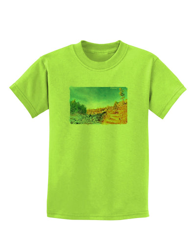 Castlewood Canyon Watercolor Childrens T-Shirt-Childrens T-Shirt-TooLoud-Lime-Green-X-Small-Davson Sales