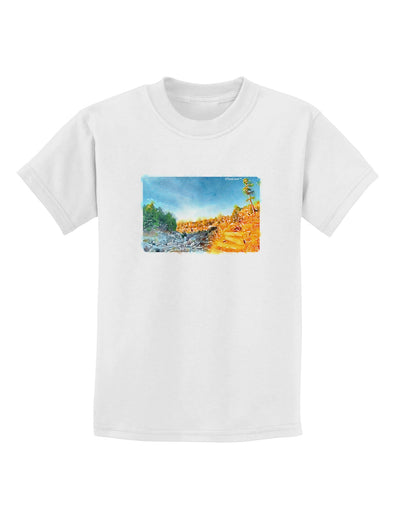 Castlewood Canyon Watercolor Childrens T-Shirt-Childrens T-Shirt-TooLoud-White-X-Small-Davson Sales