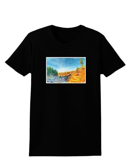 Castlewood Canyon Watercolor Womens Dark T-Shirt-TooLoud-Black-X-Small-Davson Sales