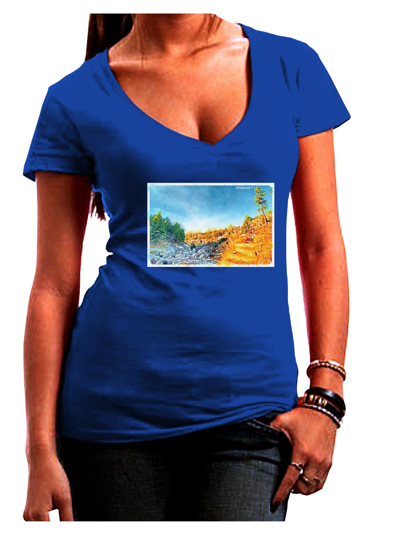 Castlewood Canyon Watercolor Womens V-Neck Dark T-Shirt-Womens V-Neck T-Shirts-TooLoud-Royal-Blue-Juniors Fitted Small-Davson Sales