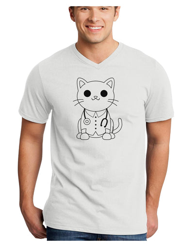 Cat Doctor Coloring Book Style Adult V-Neck T-shirt-Mens V-Neck T-Shirt-TooLoud-White-Small-Davson Sales