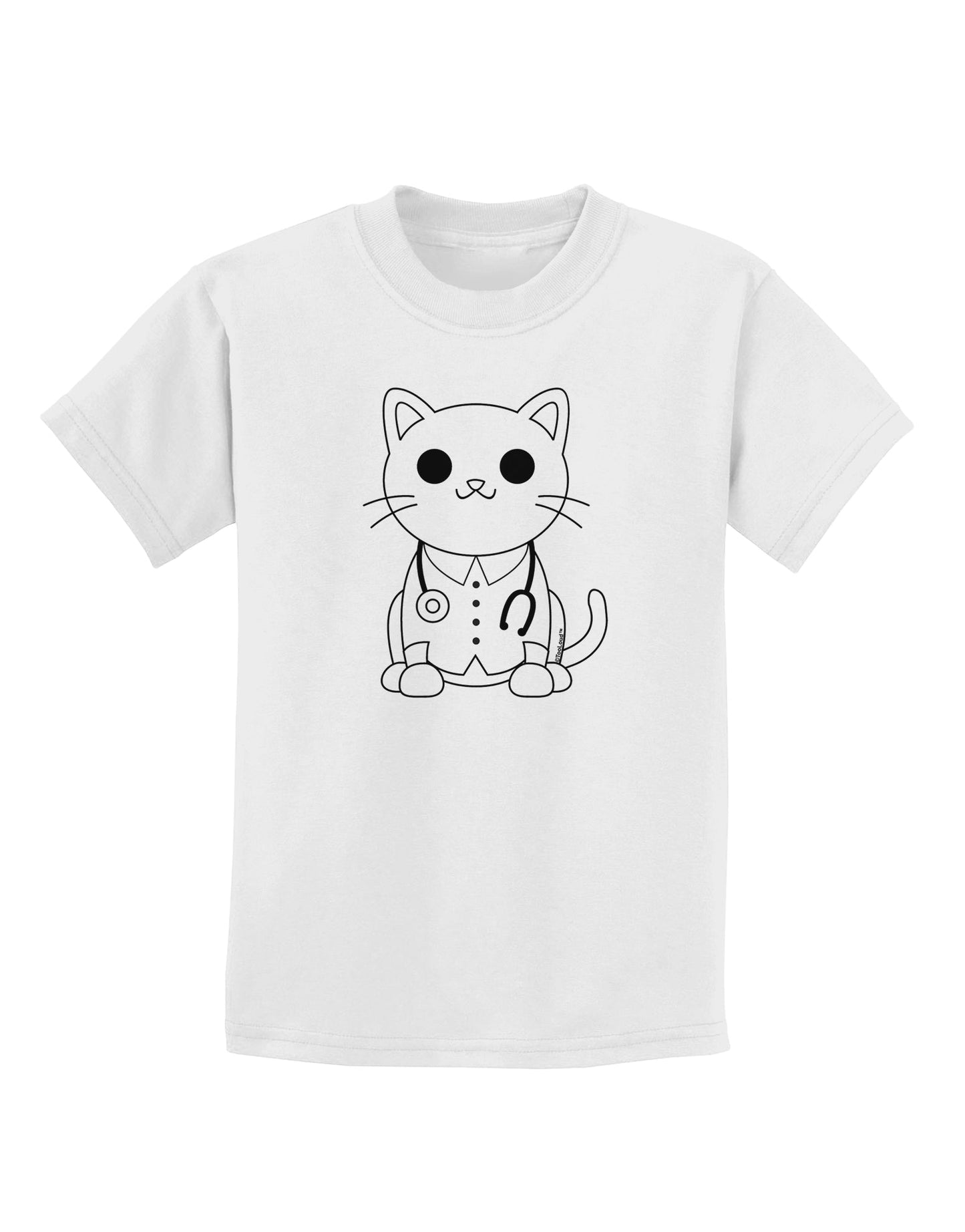 Cat Doctor Coloring Book Style Childrens T-Shirt-Childrens T-Shirt-TooLoud-White-X-Small-Davson Sales