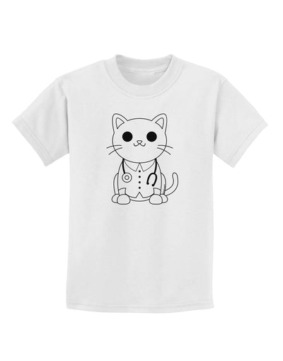 Cat Doctor Coloring Book Style Childrens T-Shirt-Childrens T-Shirt-TooLoud-White-X-Small-Davson Sales