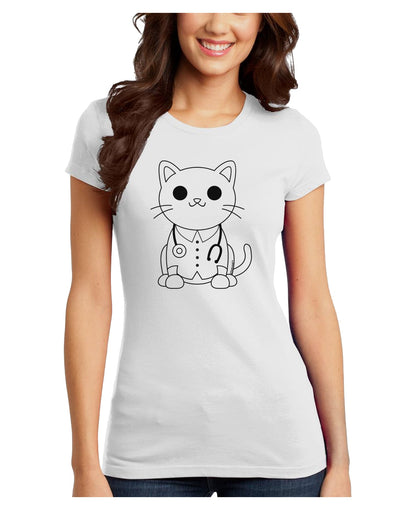Cat Doctor Coloring Book Style Juniors Petite T-Shirt-Womens T-Shirt-TooLoud-White-Juniors Fitted X-Small-Davson Sales