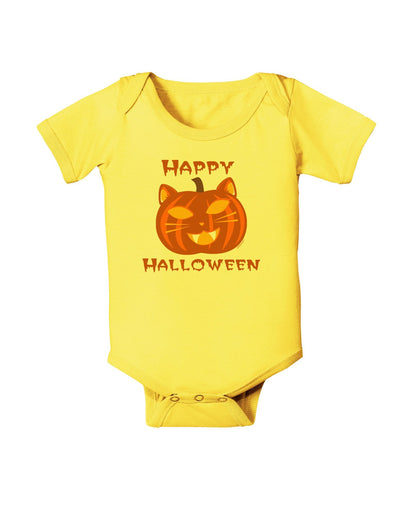 Cat-O-Lantern With Text Baby Romper Bodysuit-Baby Romper-TooLoud-Yellow-18-Months-Davson Sales