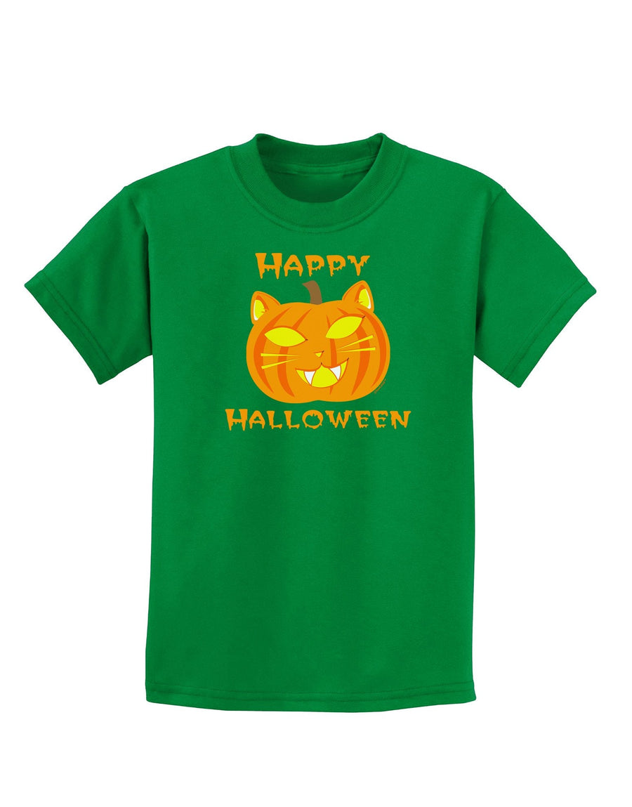 Cat-O-Lantern With Text Childrens Dark T-Shirt-Childrens T-Shirt-TooLoud-Black-X-Large-Davson Sales