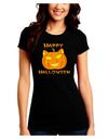 Cat-O-Lantern With Text Juniors Crew Dark T-Shirt-T-Shirts Juniors Tops-TooLoud-Black-Juniors Fitted XX-Large-Davson Sales