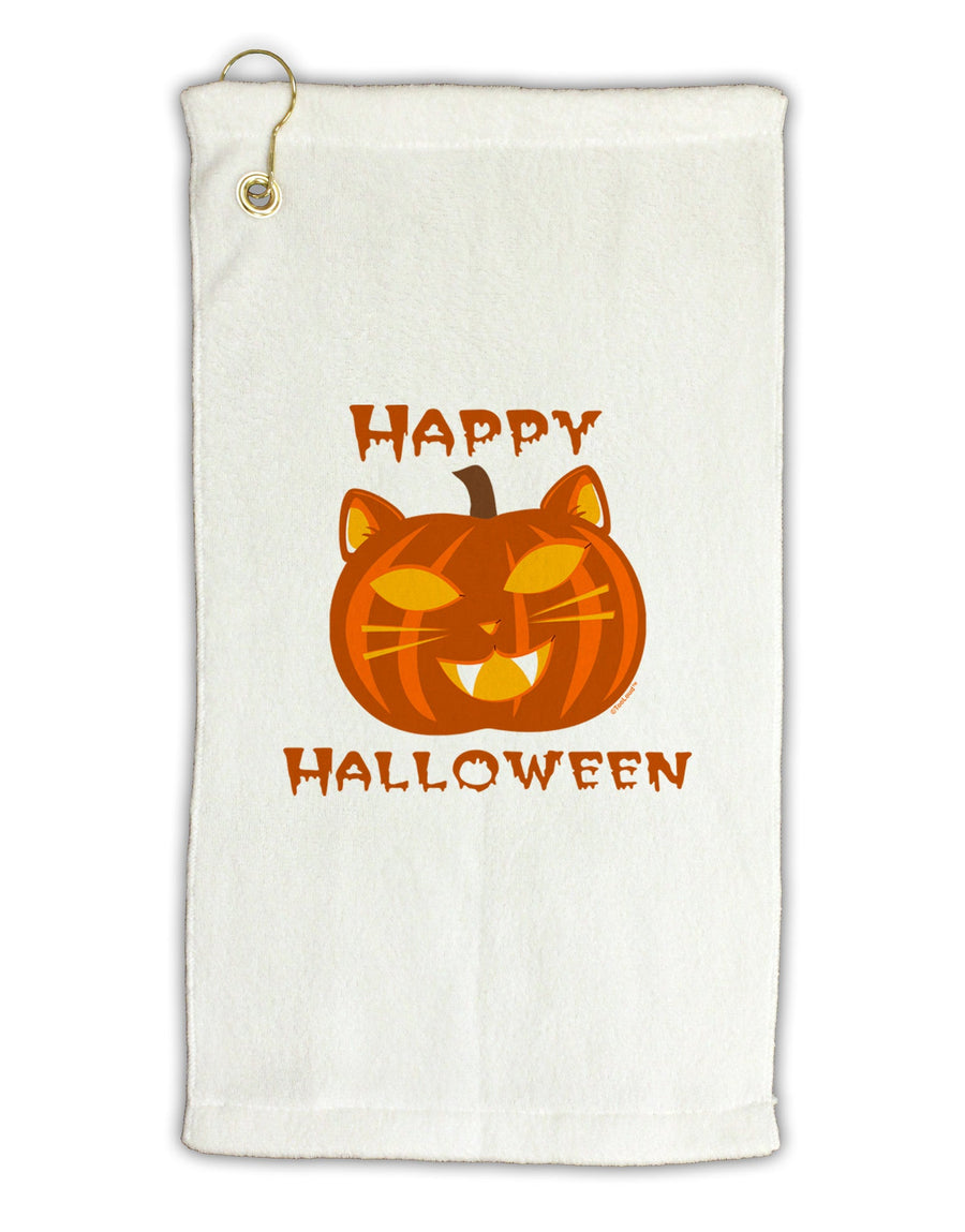 Cat-O-Lantern With Text Micro Terry Gromet Golf Towel 16 x 25 inch-Golf Towel-TooLoud-White-Davson Sales