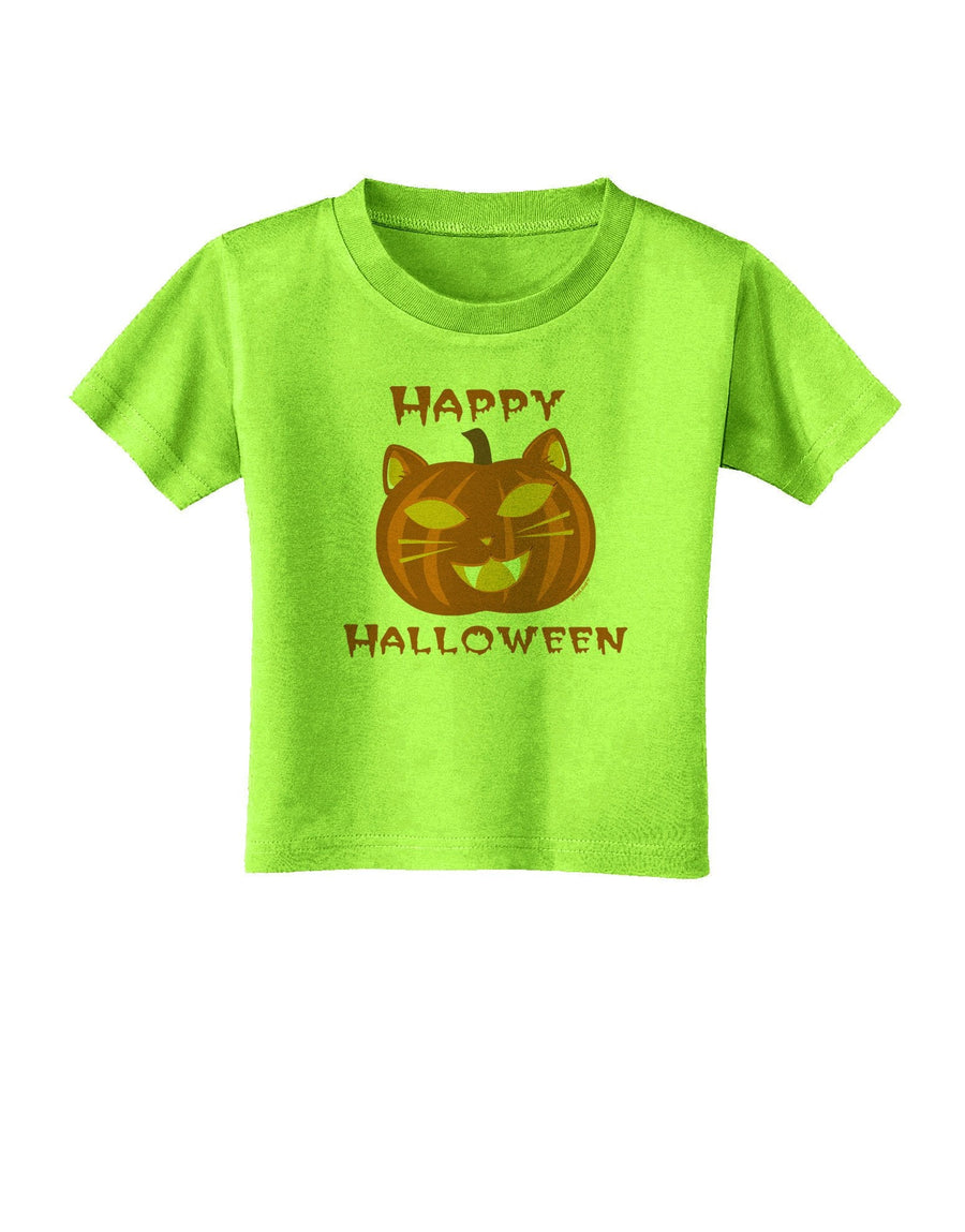 Cat-O-Lantern With Text Toddler T-Shirt-Toddler T-Shirt-TooLoud-Lime-Green-4T-Davson Sales