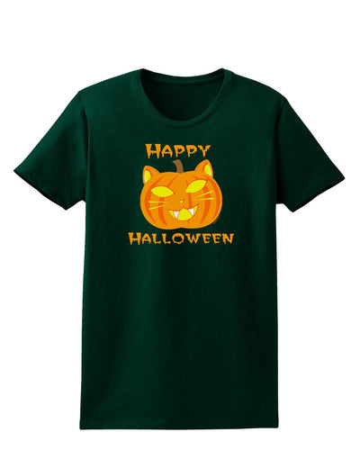 Cat-O-Lantern With Text Womens Dark T-Shirt-TooLoud-Forest-Green-XX-Large-Davson Sales