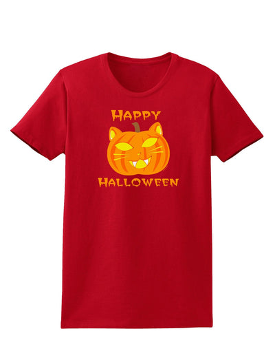 Cat-O-Lantern With Text Womens Dark T-Shirt-TooLoud-Red-XXX-Large-Davson Sales