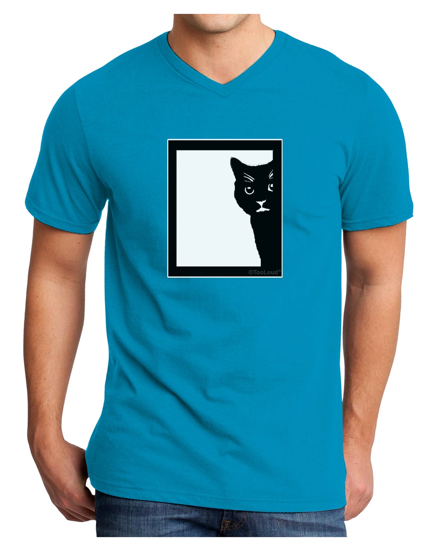 Cat Peeking Adult Dark V-Neck T-Shirt by TooLoud-Mens V-Neck T-Shirt-TooLoud-Turquoise-Small-Davson Sales