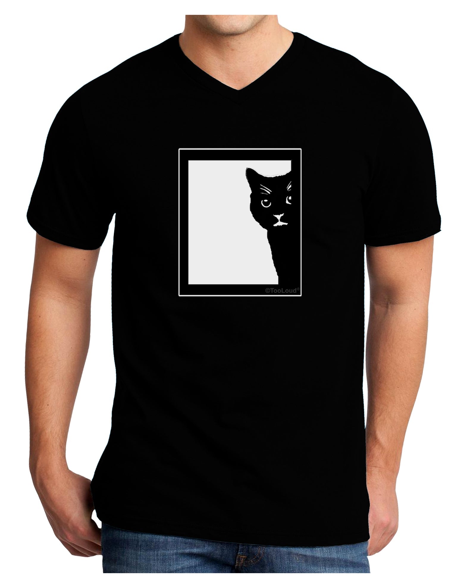 Cat Peeking Adult Dark V-Neck T-Shirt by TooLoud-Mens V-Neck T-Shirt-TooLoud-Black-Small-Davson Sales