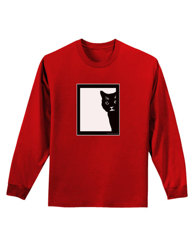 Cat Peeking Adult Long Sleeve Dark T-Shirt by TooLoud-TooLoud-Red-Small-Davson Sales