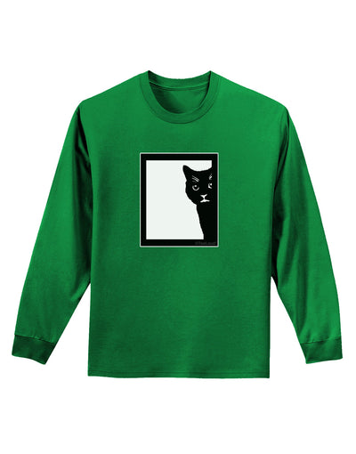 Cat Peeking Adult Long Sleeve Dark T-Shirt by TooLoud-TooLoud-Kelly-Green-Small-Davson Sales