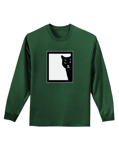 Cat Peeking Adult Long Sleeve Dark T-Shirt by TooLoud-TooLoud-Dark-Green-Small-Davson Sales