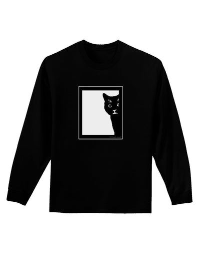 Cat Peeking Adult Long Sleeve Dark T-Shirt by TooLoud-TooLoud-Black-Small-Davson Sales