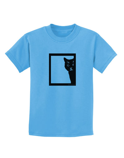 Cat Peeking Childrens T-Shirt by TooLoud-Childrens T-Shirt-TooLoud-Aquatic-Blue-X-Small-Davson Sales