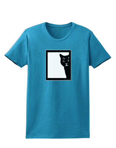 Cat Peeking Womens Dark T-Shirt by TooLoud-Womens T-Shirt-TooLoud-Turquoise-X-Small-Davson Sales