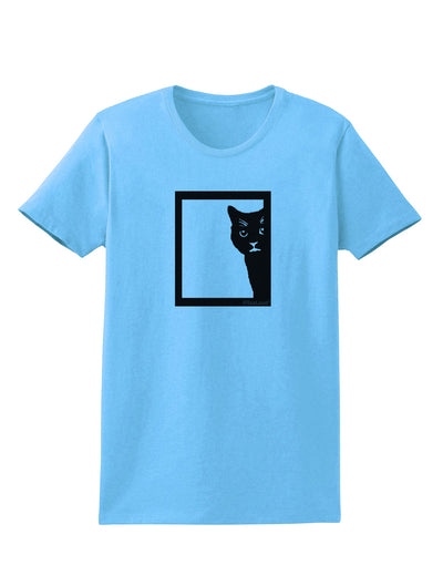 Cat Peeking Womens T-Shirt by TooLoud-Womens T-Shirt-TooLoud-Aquatic-Blue-X-Small-Davson Sales