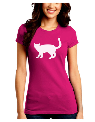 Cat Silhouette Design Juniors Crew Dark T-Shirt by TooLoud-T-Shirts Juniors Tops-TooLoud-Hot-Pink-Juniors Fitted Small-Davson Sales