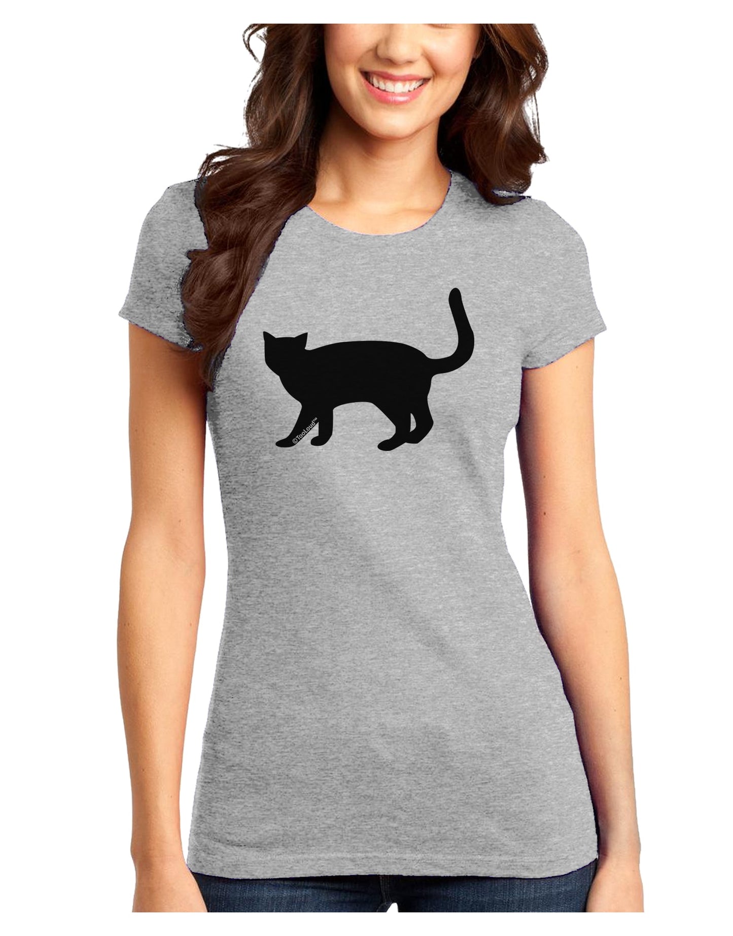 Cat Silhouette Design Juniors T-Shirt by TooLoud-Womens Juniors T-Shirt-TooLoud-Ash-Gray-Juniors Fitted X-Small-Davson Sales