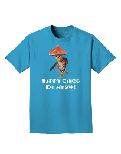 Cat with Pink Sombrero - Happy Cinco de Meow Adult Dark T-Shirt by TooLoud-Mens T-Shirt-TooLoud-Turquoise-Small-Davson Sales