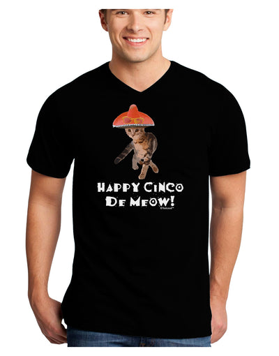 Cat with Pink Sombrero - Happy Cinco de Meow Adult Dark V-Neck T-Shirt by TooLoud-Mens V-Neck T-Shirt-TooLoud-Black-Small-Davson Sales