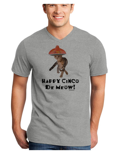 Cat with Pink Sombrero - Happy Cinco de Meow Adult V-Neck T-shirt by TooLoud-Mens V-Neck T-Shirt-TooLoud-HeatherGray-Small-Davson Sales