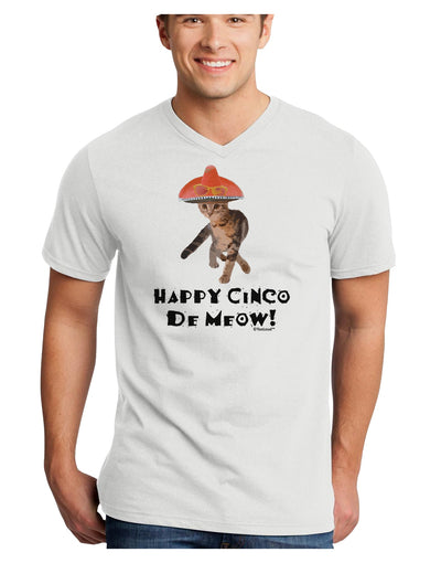 Cat with Pink Sombrero - Happy Cinco de Meow Adult V-Neck T-shirt by TooLoud-Mens V-Neck T-Shirt-TooLoud-White-Small-Davson Sales