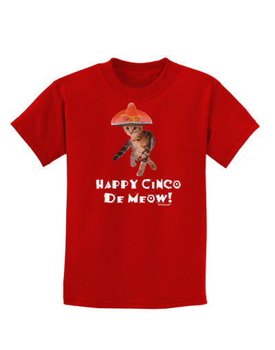 Cat with Pink Sombrero - Happy Cinco de Meow Childrens Dark T-Shirt by TooLoud-Childrens T-Shirt-TooLoud-Red-X-Small-Davson Sales