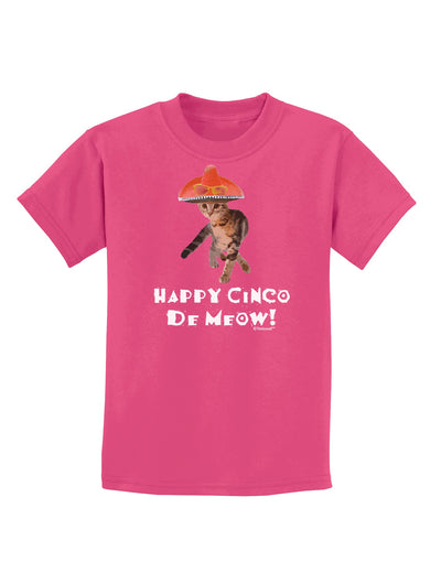 Cat with Pink Sombrero - Happy Cinco de Meow Childrens Dark T-Shirt by TooLoud-Childrens T-Shirt-TooLoud-Sangria-X-Small-Davson Sales