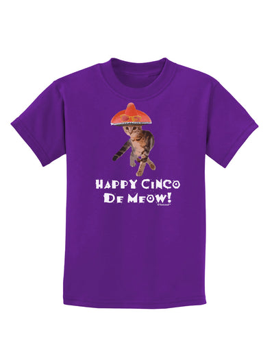 Cat with Pink Sombrero - Happy Cinco de Meow Childrens Dark T-Shirt by TooLoud-Childrens T-Shirt-TooLoud-Purple-X-Small-Davson Sales