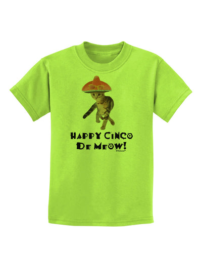 Cat with Pink Sombrero - Happy Cinco de Meow Childrens T-Shirt by TooLoud-Childrens T-Shirt-TooLoud-Lime-Green-X-Small-Davson Sales