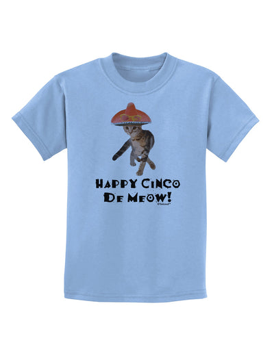 Cat with Pink Sombrero - Happy Cinco de Meow Childrens T-Shirt by TooLoud-Childrens T-Shirt-TooLoud-Light-Blue-X-Small-Davson Sales