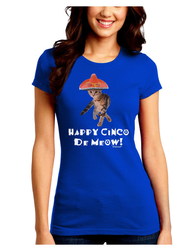 Cat with Pink Sombrero - Happy Cinco de Meow Juniors Crew Dark T-Shirt by TooLoud-T-Shirts Juniors Tops-TooLoud-Royal-Blue-Juniors Fitted Small-Davson Sales