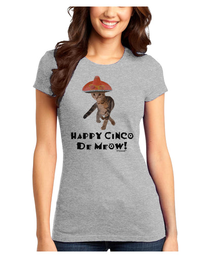 Cat with Pink Sombrero - Happy Cinco de Meow Juniors T-Shirt by TooLoud-Womens Juniors T-Shirt-TooLoud-Ash-Gray-Juniors Fitted X-Small-Davson Sales