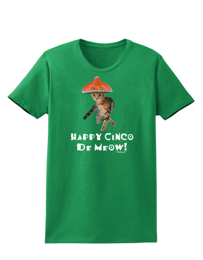 Cat with Pink Sombrero - Happy Cinco de Meow Womens Dark T-Shirt by TooLoud-Womens T-Shirt-TooLoud-Kelly-Green-X-Small-Davson Sales