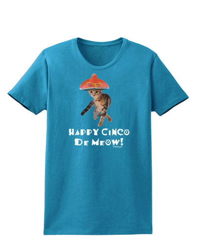 Cat with Pink Sombrero - Happy Cinco de Meow Womens Dark T-Shirt by TooLoud-Womens T-Shirt-TooLoud-Turquoise-X-Small-Davson Sales