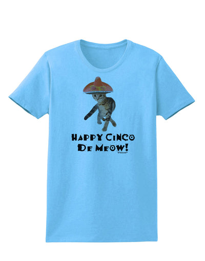 Cat with Pink Sombrero - Happy Cinco de Meow Womens T-Shirt by TooLoud-Womens T-Shirt-TooLoud-Aquatic-Blue-X-Small-Davson Sales